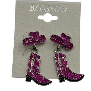 Cowgirl Boots & Cowboy Hats‎ Rhinestone Dangle Earrings Pink